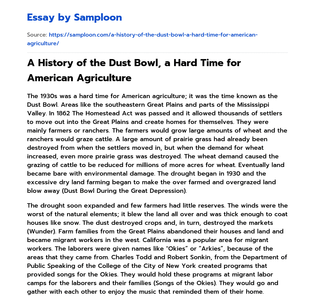 dust bowl informational essay