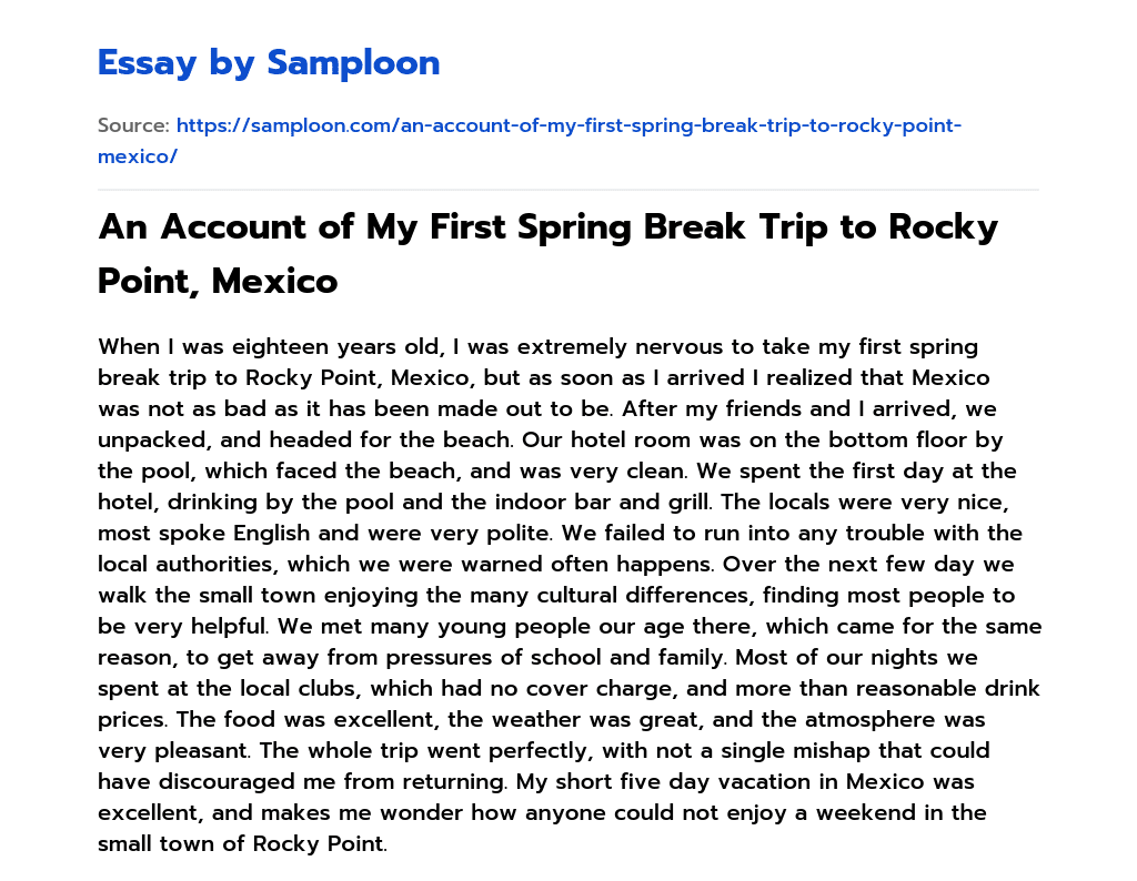 An Account of My First Spring Break Trip to Rocky Point, Mexico essay