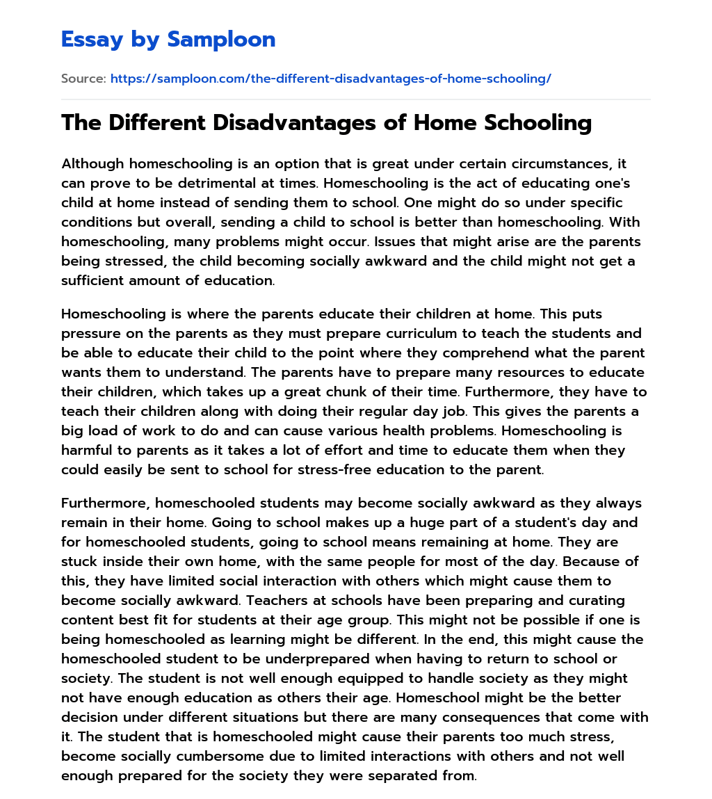 essay about disadvantages of home schooling