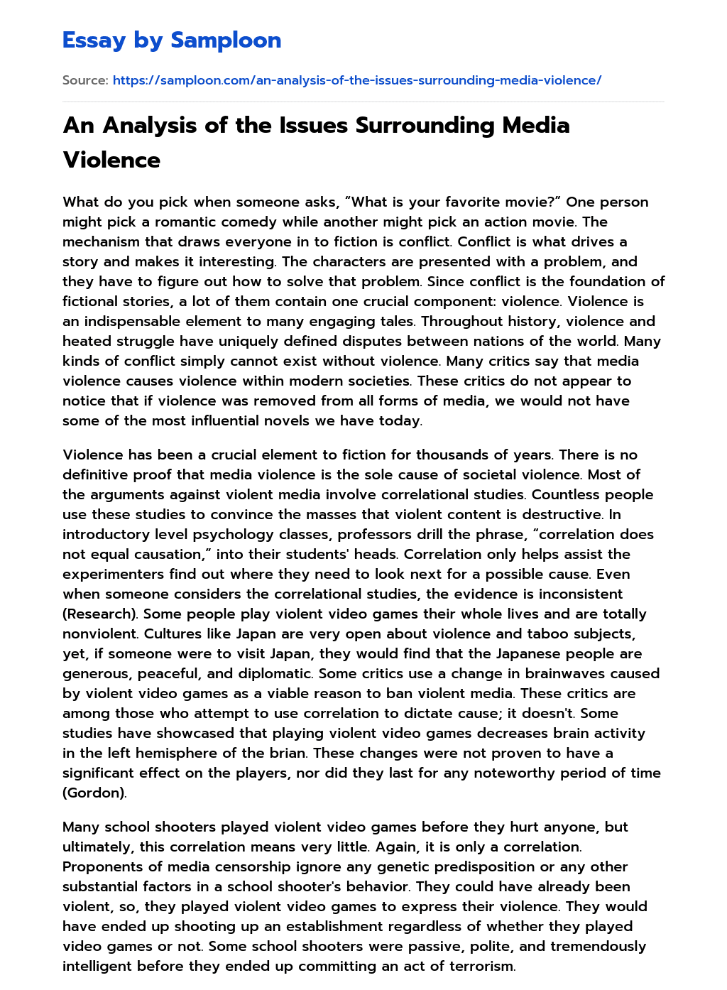 An Analysis of the Issues Surrounding Media Violence essay