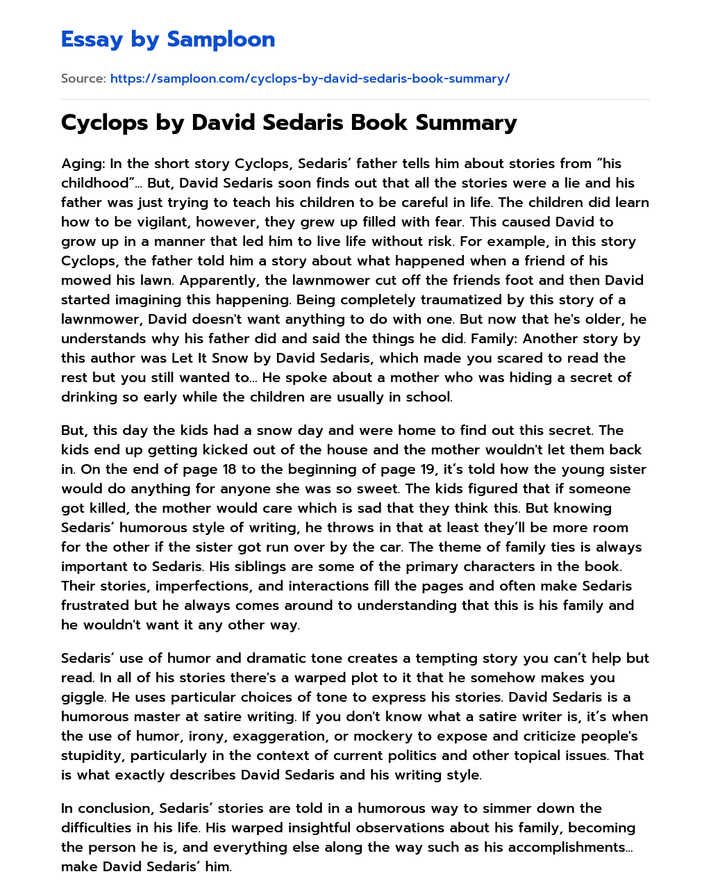 Cyclops by David Sedaris Book Summary essay