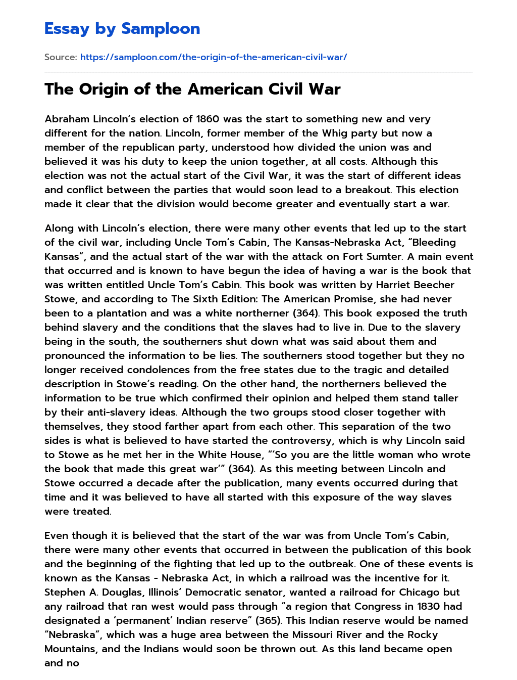 The Origin of the American Civil War essay