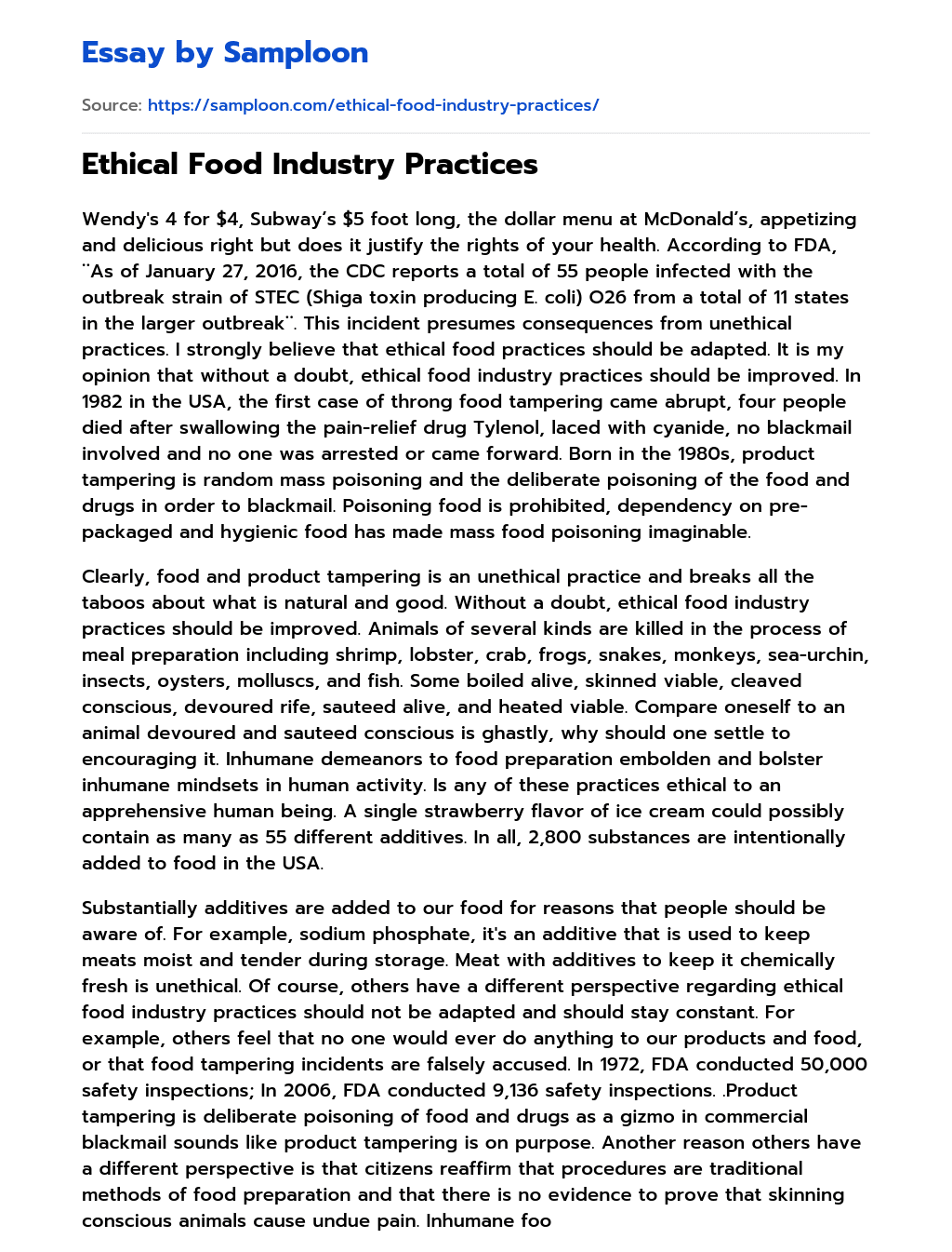 Ethical Food Industry Practices essay