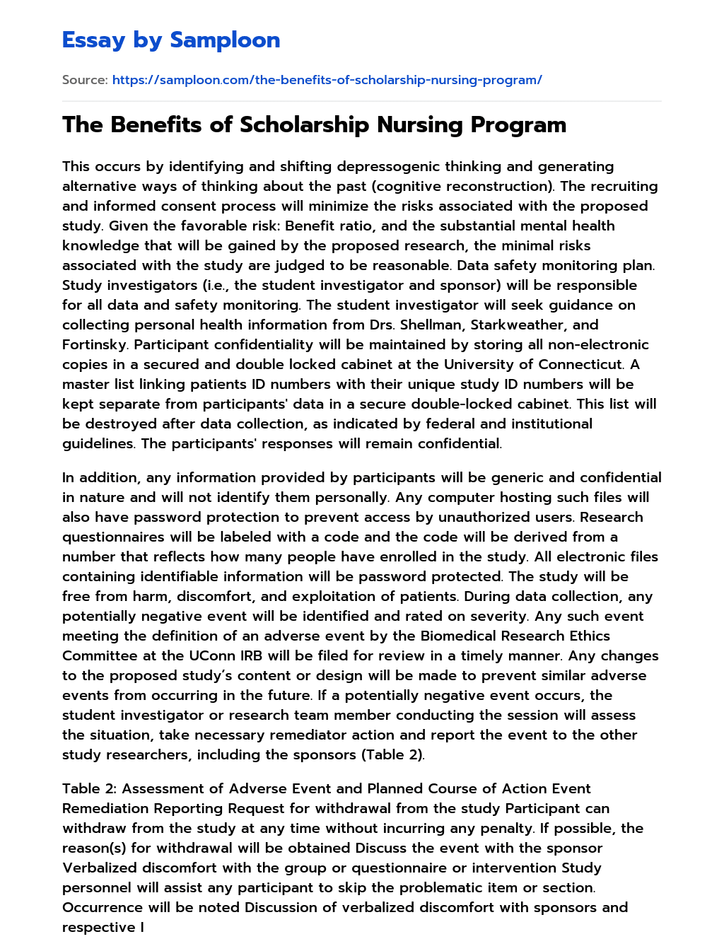 The Benefits of Scholarship Nursing Program essay