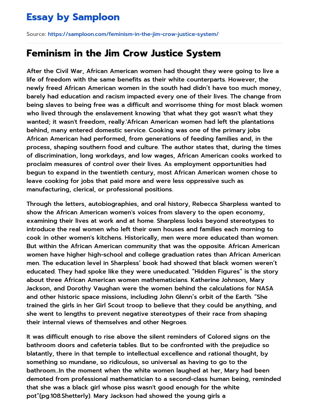 Feminism in the Jim Crow Justice System essay