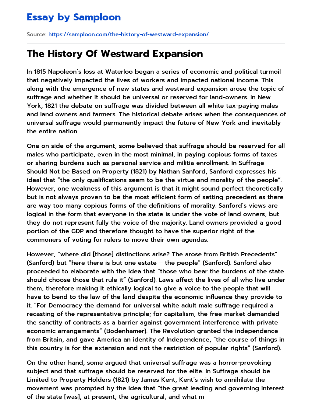 The History Of Westward Expansion essay