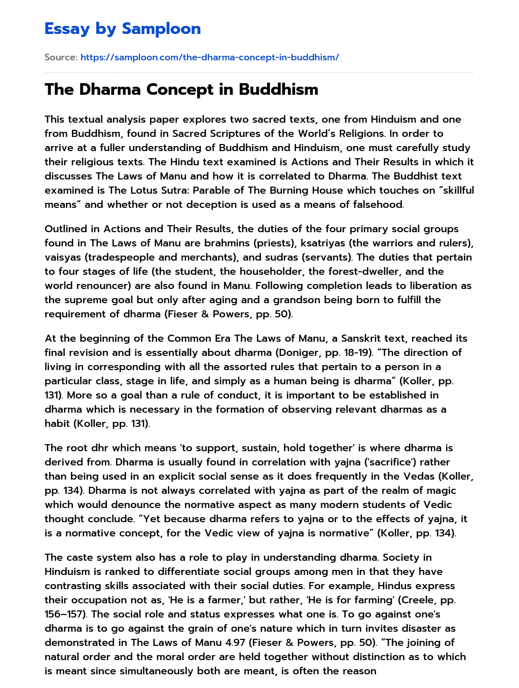 The Dharma Concept in Buddhism essay