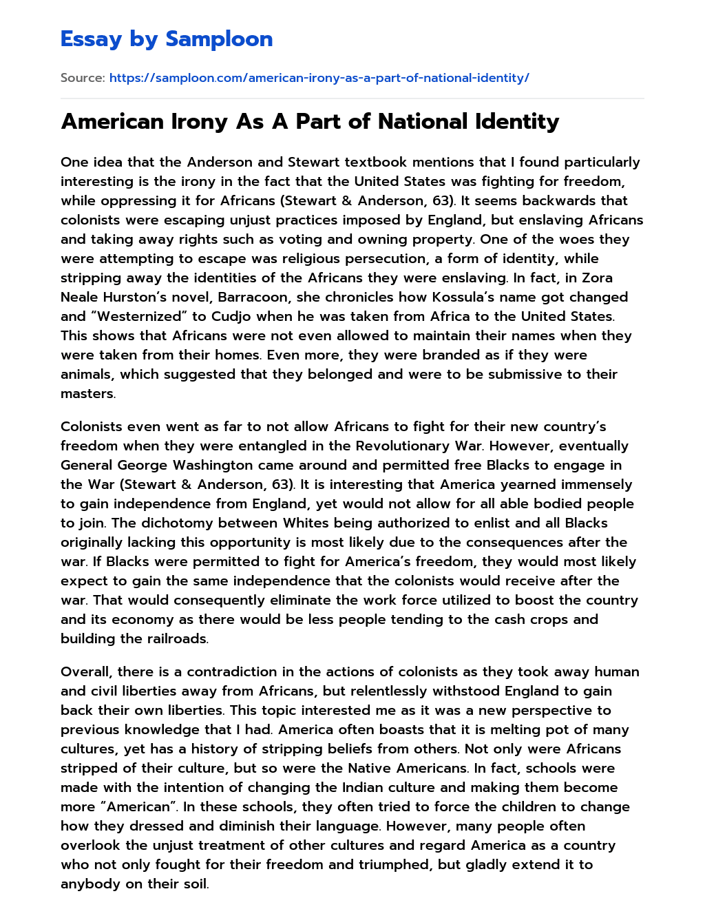 American Irony As A Part of National Identity essay