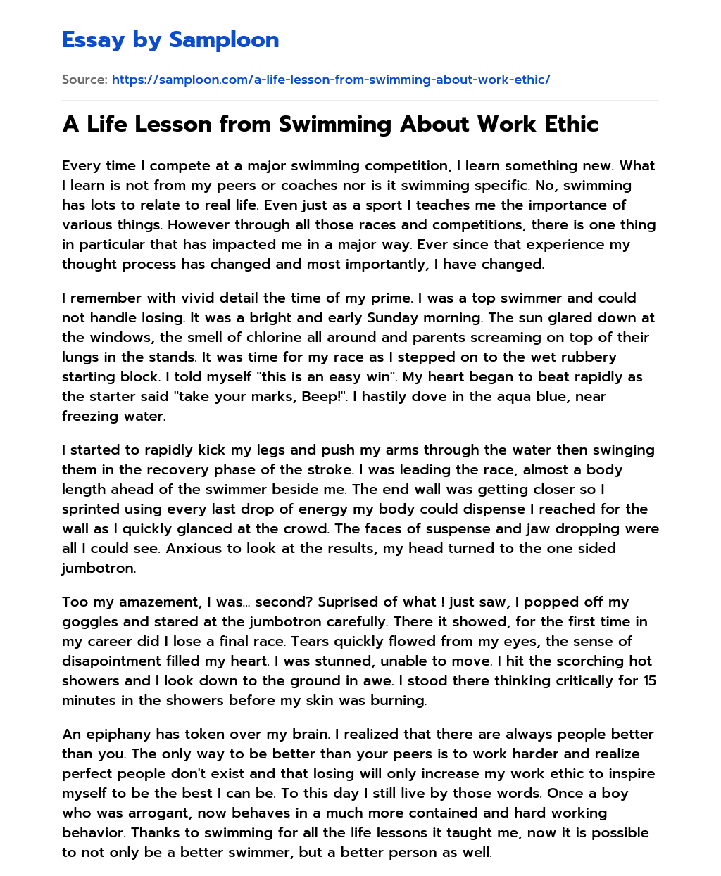 A Life Lesson from Swimming About Work Ethic essay