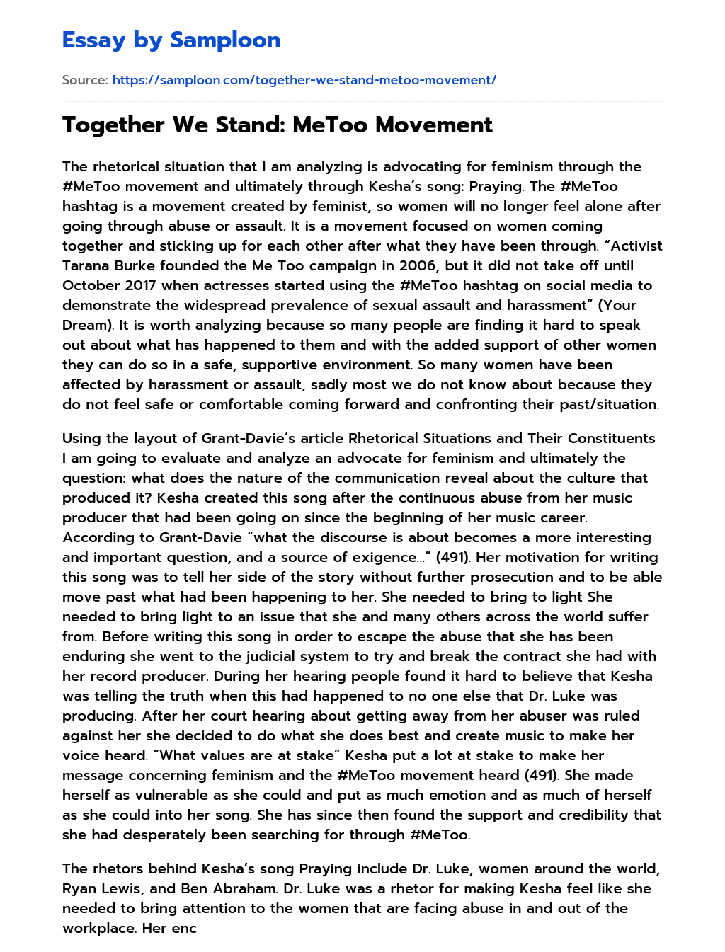 Together We Stand: MeToo Movement essay