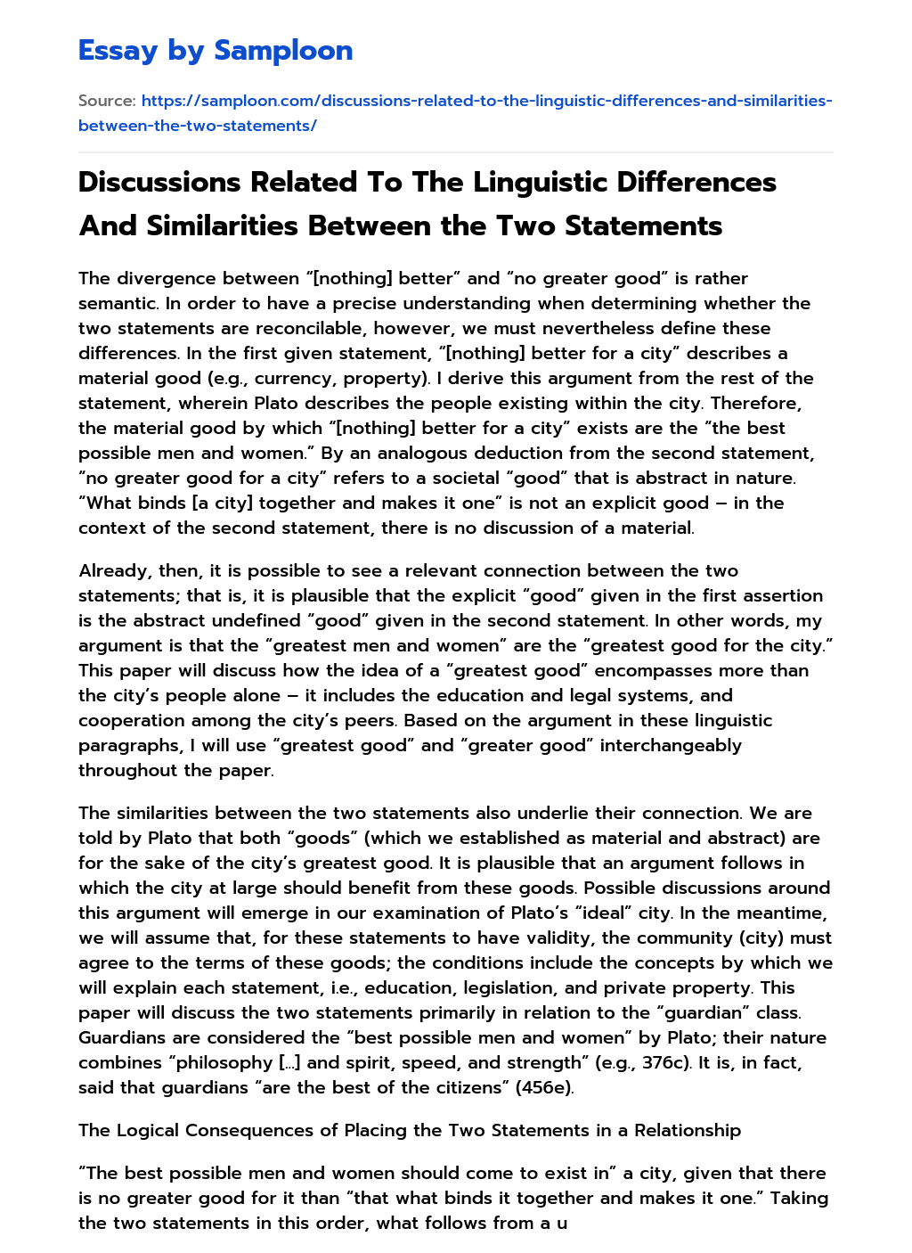 Discussions Related To The Linguistic Differences And Similarities Between the Two Statements essay