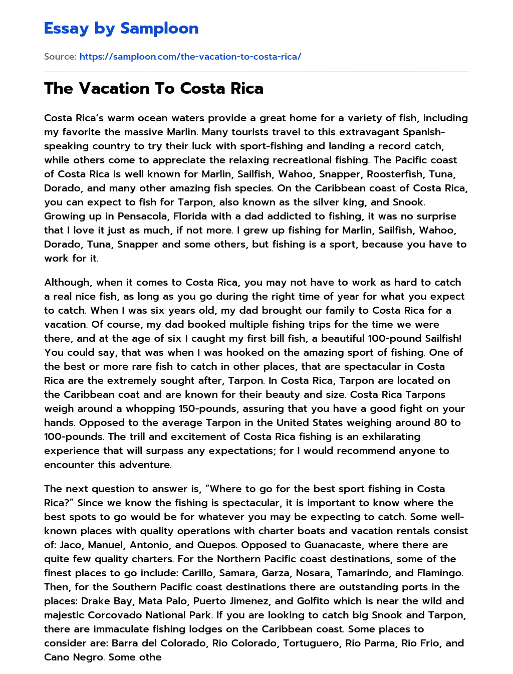 The Vacation To Costa Rica essay