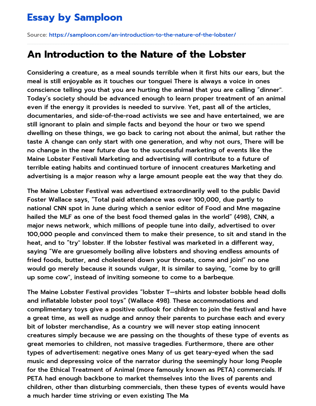 An Introduction to the Nature of the Lobster essay
