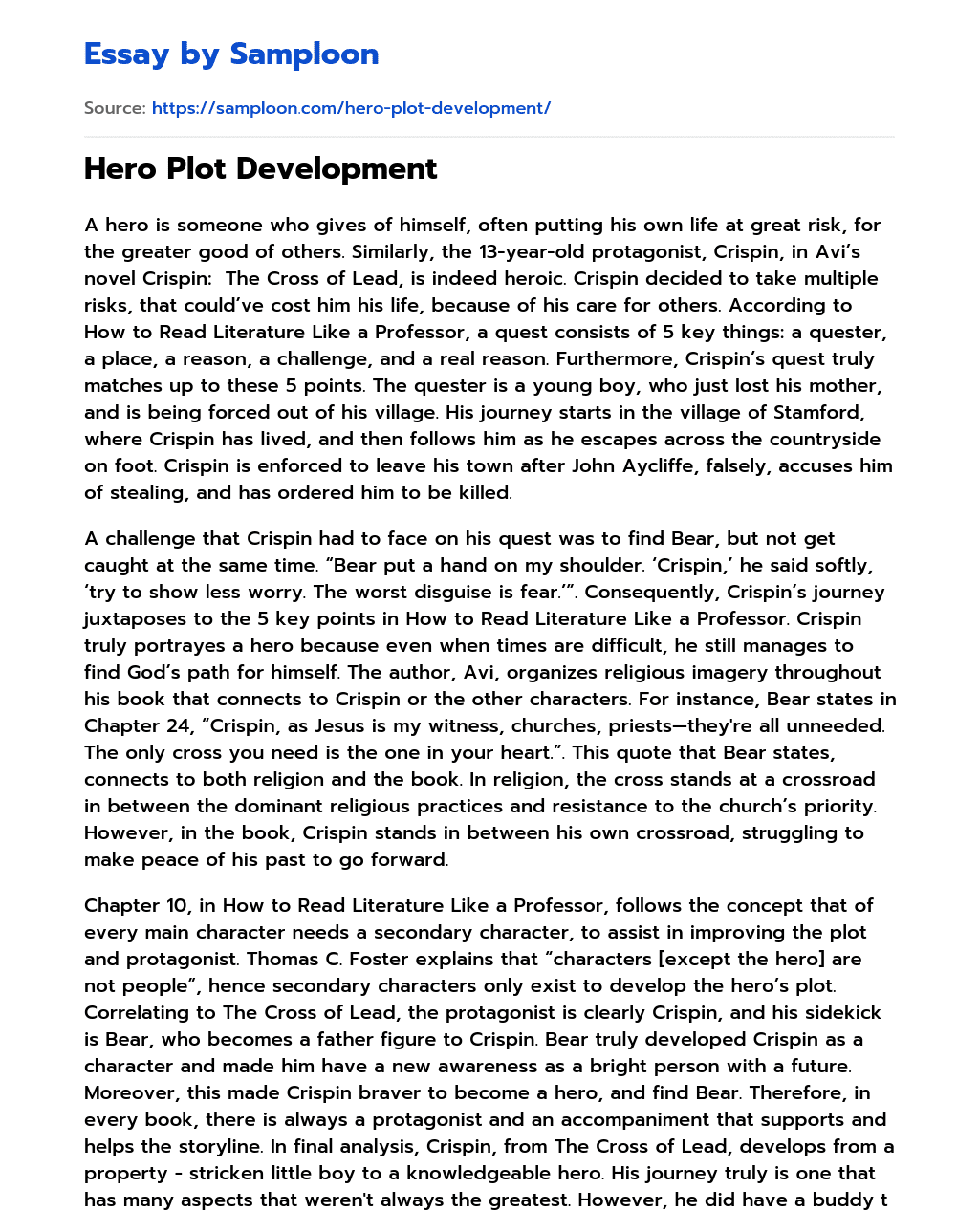Hero Plot Development essay