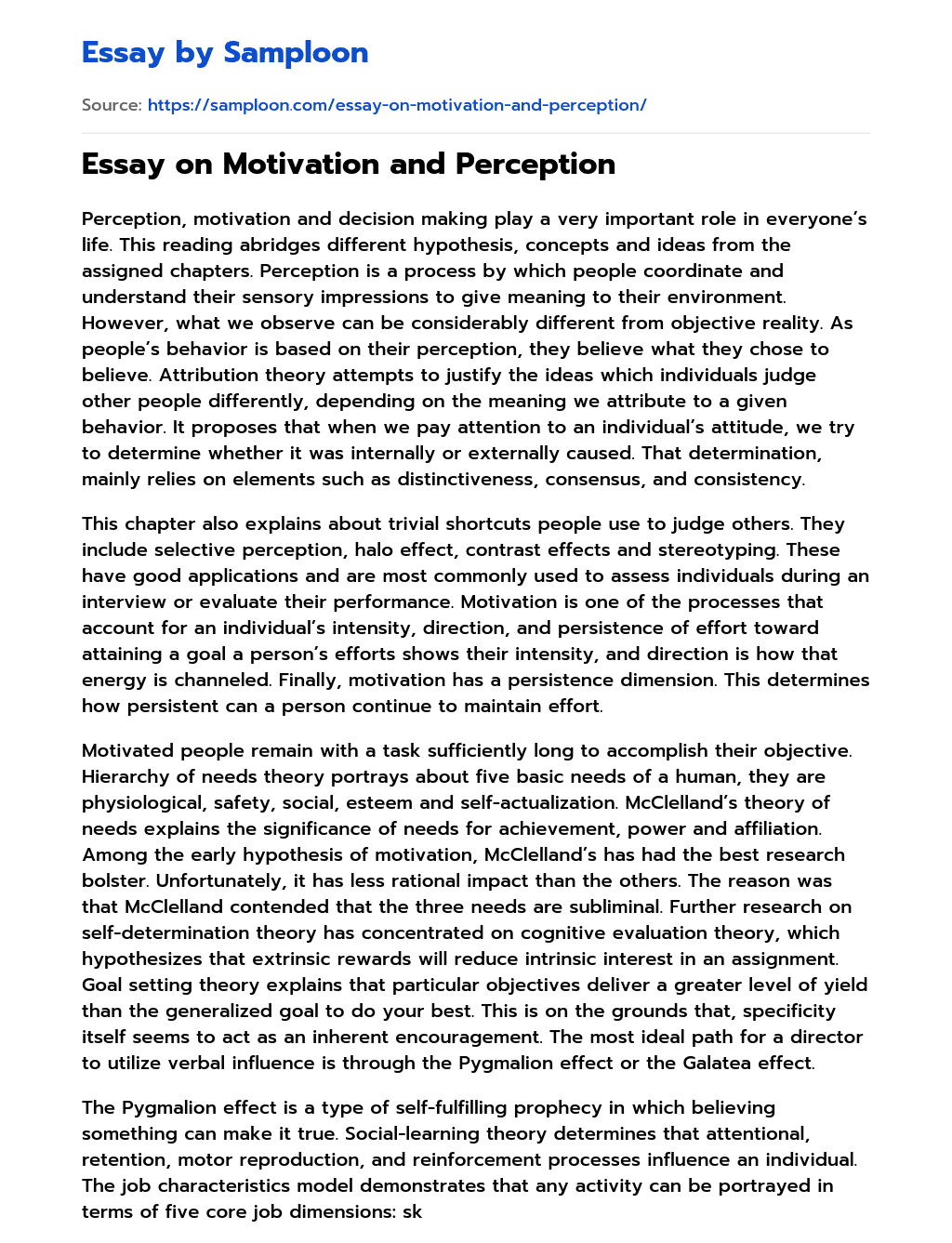 Essay on Motivation and Perception essay
