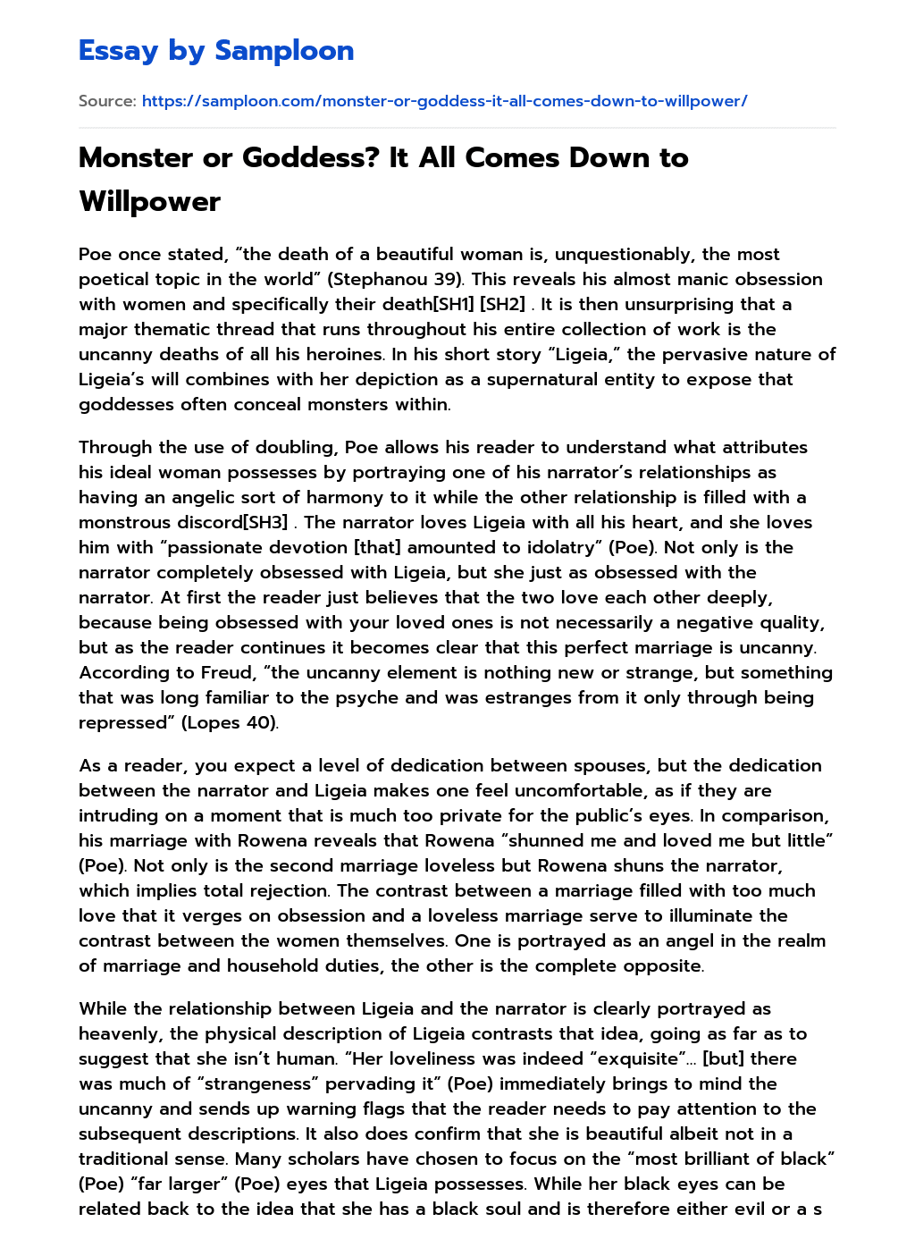 Monster or Goddess? It All Comes Down to Willpower essay