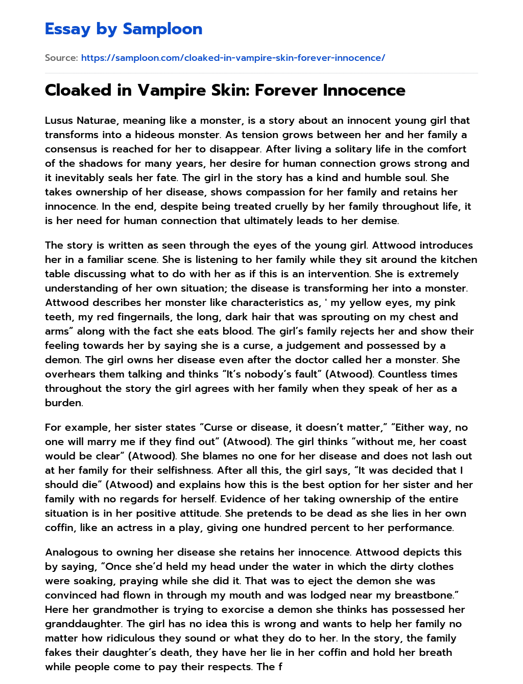 Cloaked in Vampire Skin: Forever Innocence essay