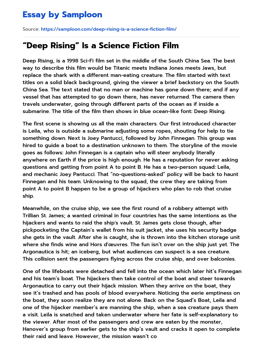 “Deep Rising” Is a Science Fiction Film essay