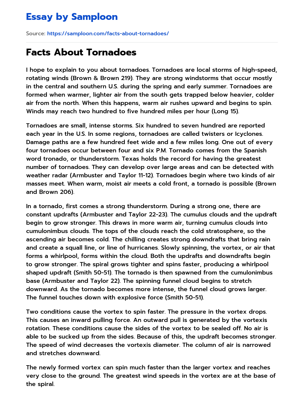 Facts About Tornadoes essay