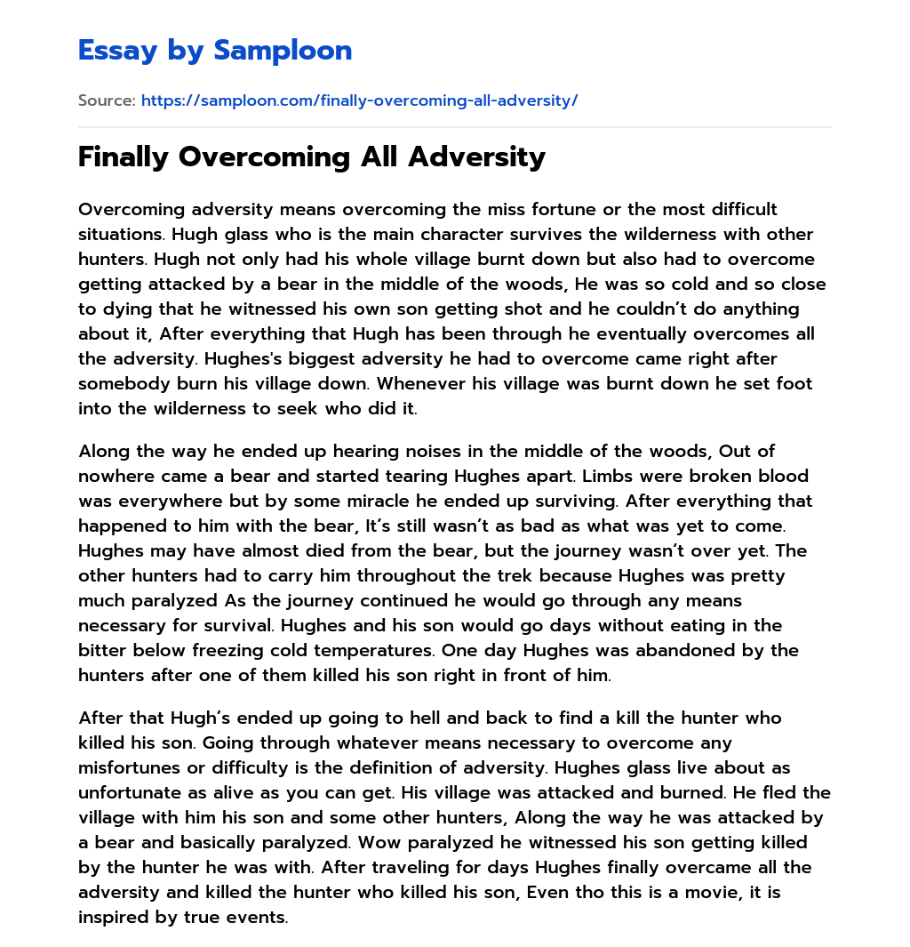 Finally Overcoming All Adversity essay