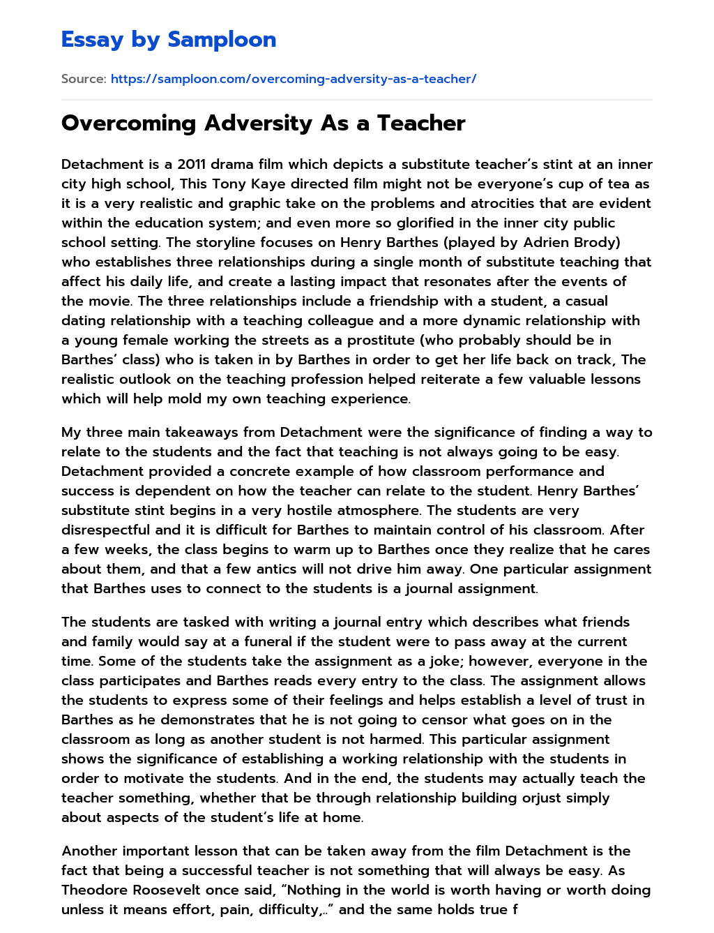 Overcoming Adversity As a Teacher essay