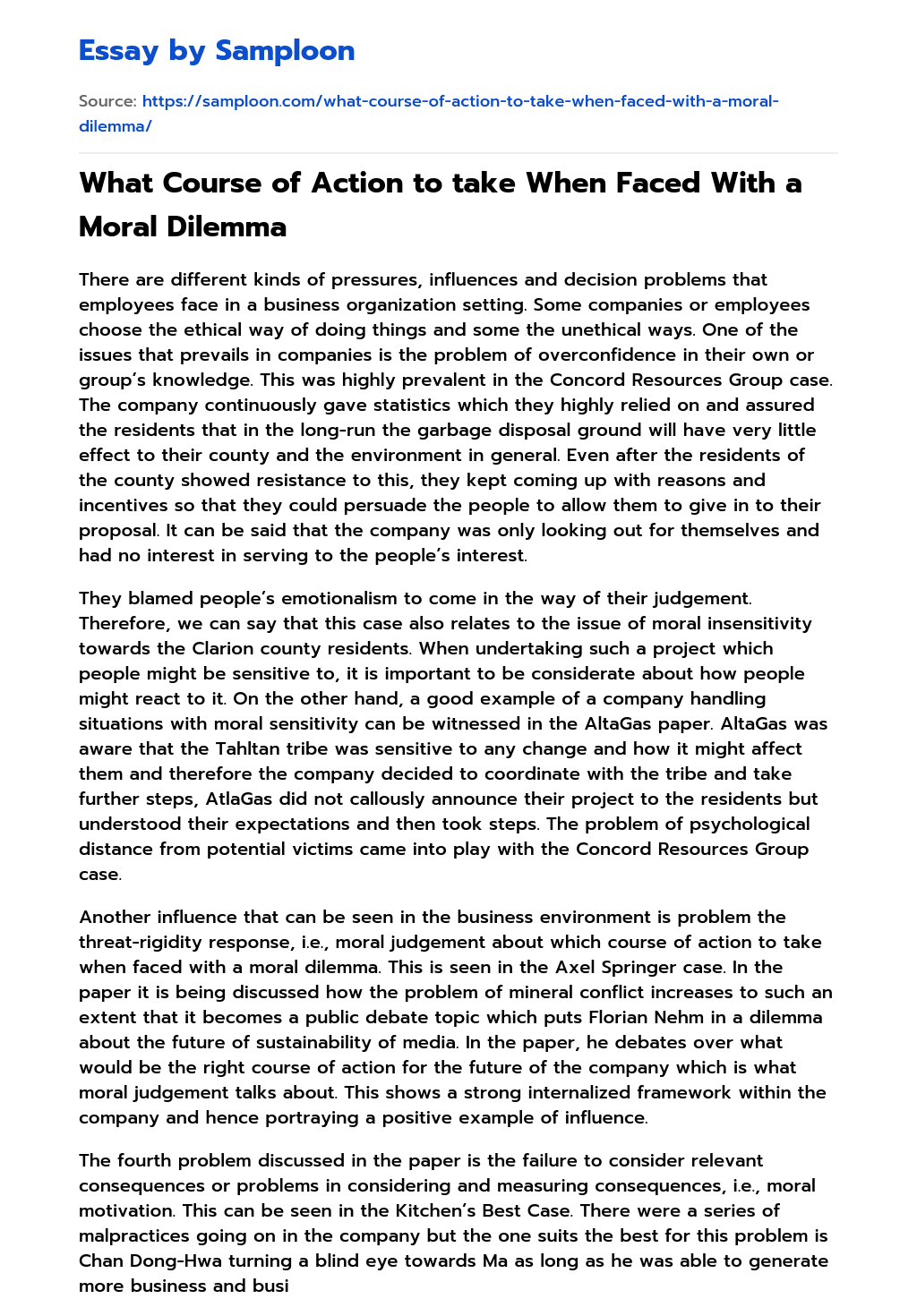What Course of Action to take When Faced With a Moral Dilemma essay