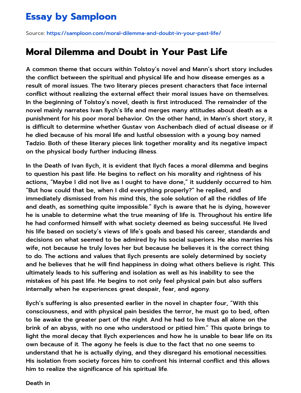 Moral Dilemma and Doubt in Your Past Life essay