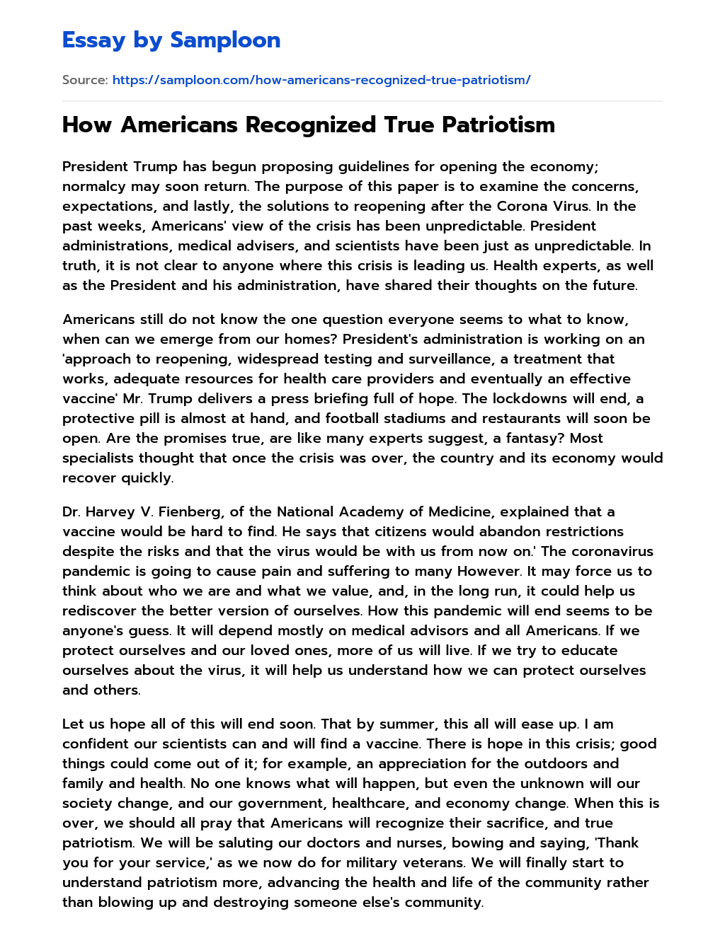 How Americans Recognized True Patriotism essay