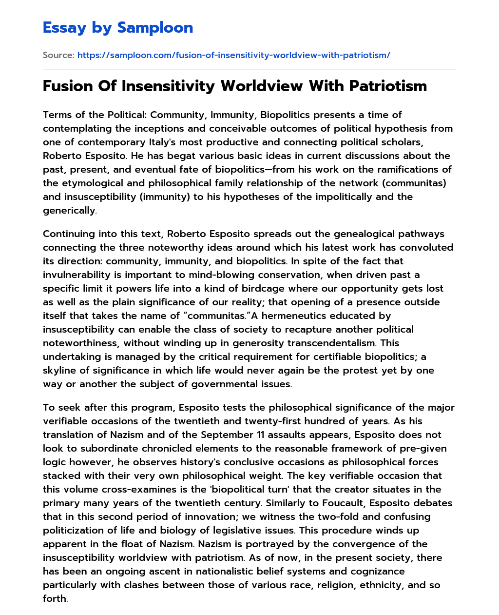 Fusion Of Insensitivity Worldview With Patriotism essay