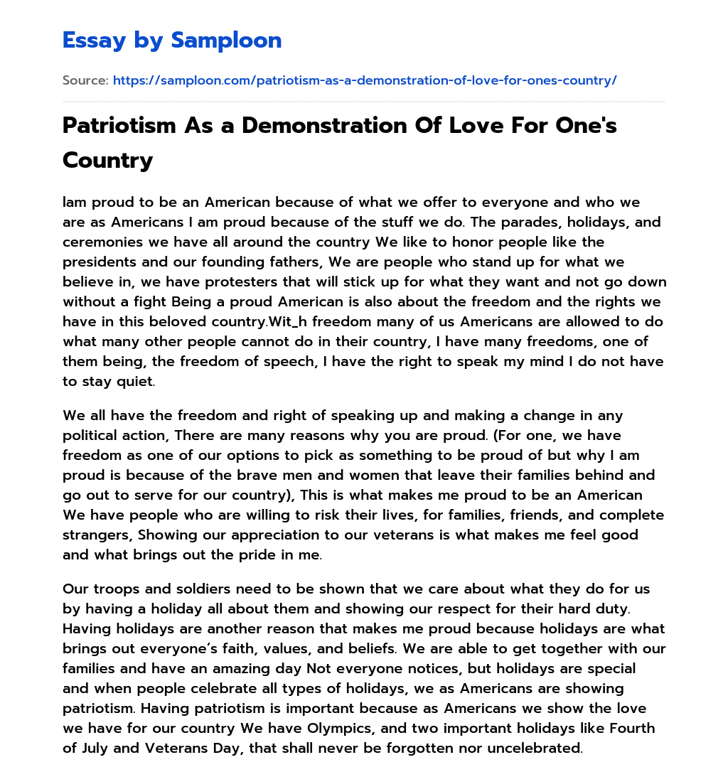 Patriotism As a Demonstration Of Love For One’s Country essay