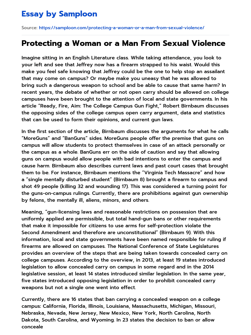 Protecting a Woman or a Man From Sexual Violence essay