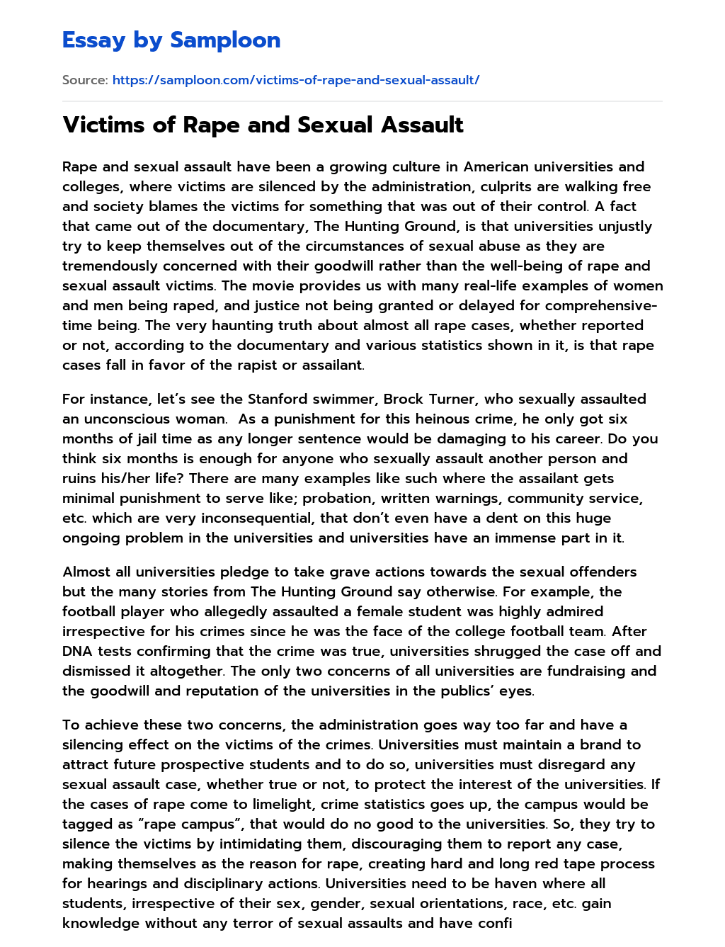 Victims of Rape and Sexual Assault essay