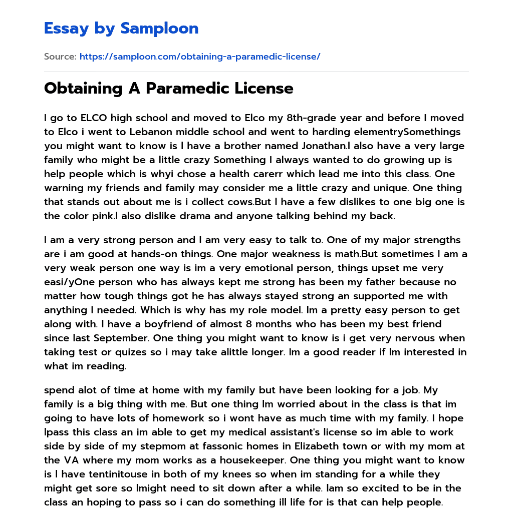 Obtaining A Paramedic License essay