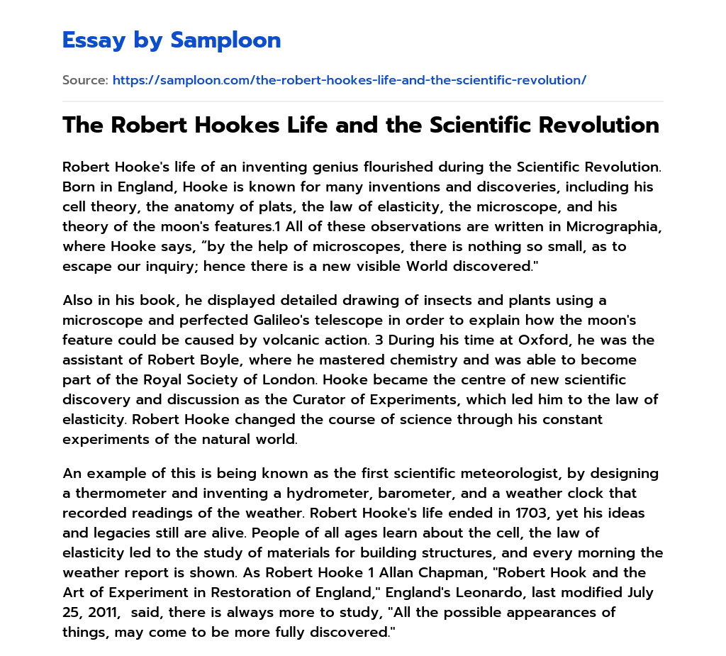 The Robert Hookes Life and the Scientific Revolution essay