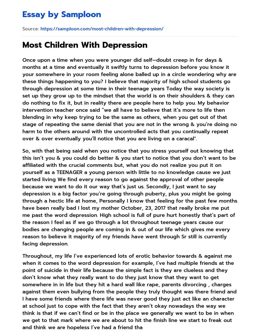 Most Children With Depression essay