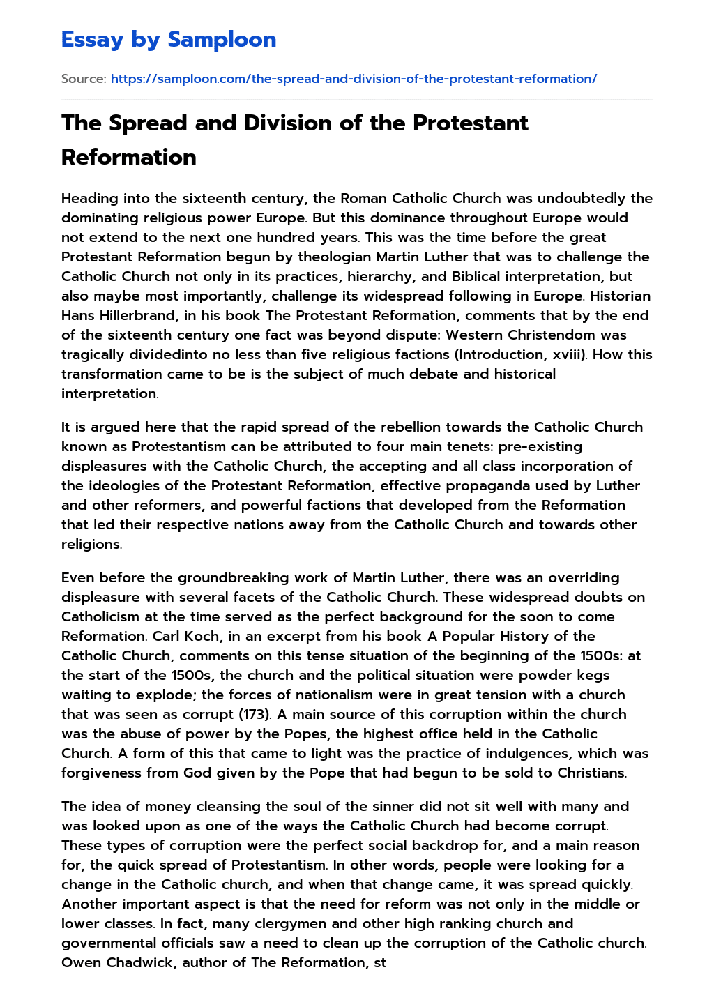 The Spread and Division of the Protestant Reformation essay