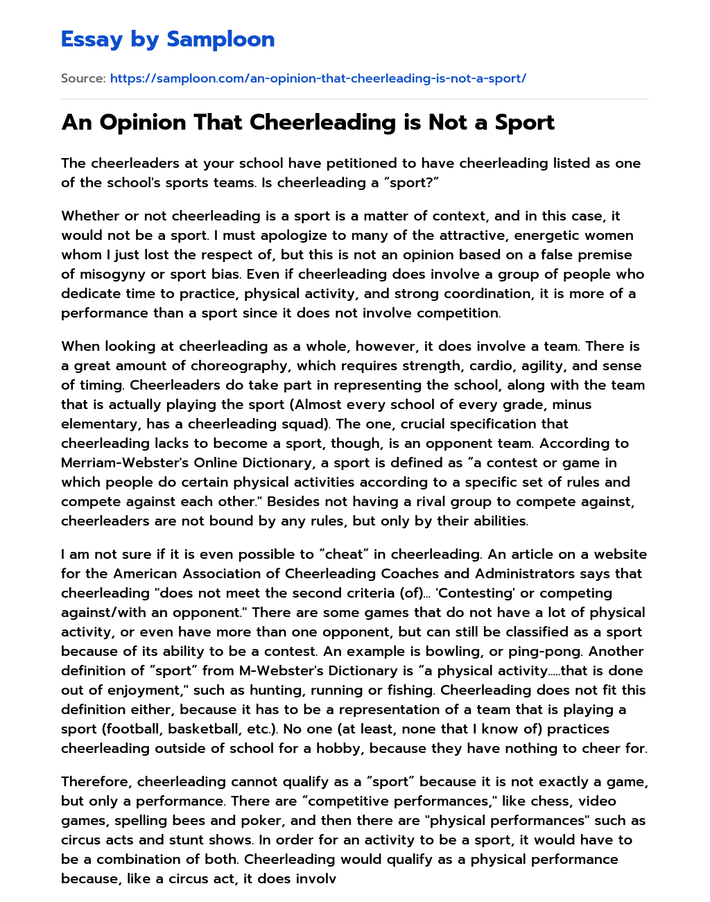 An Opinion That Cheerleading is Not a Sport essay