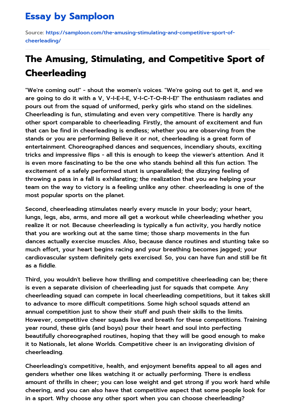 The Amusing, Stimulating, and Competitive Sport of Cheerleading essay