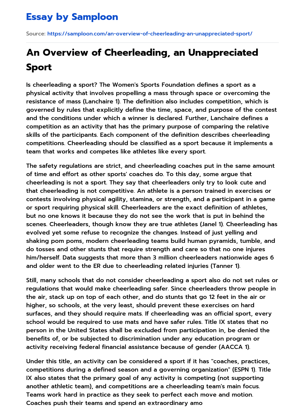 An Overview of Cheerleading, an Unappreciated Sport essay