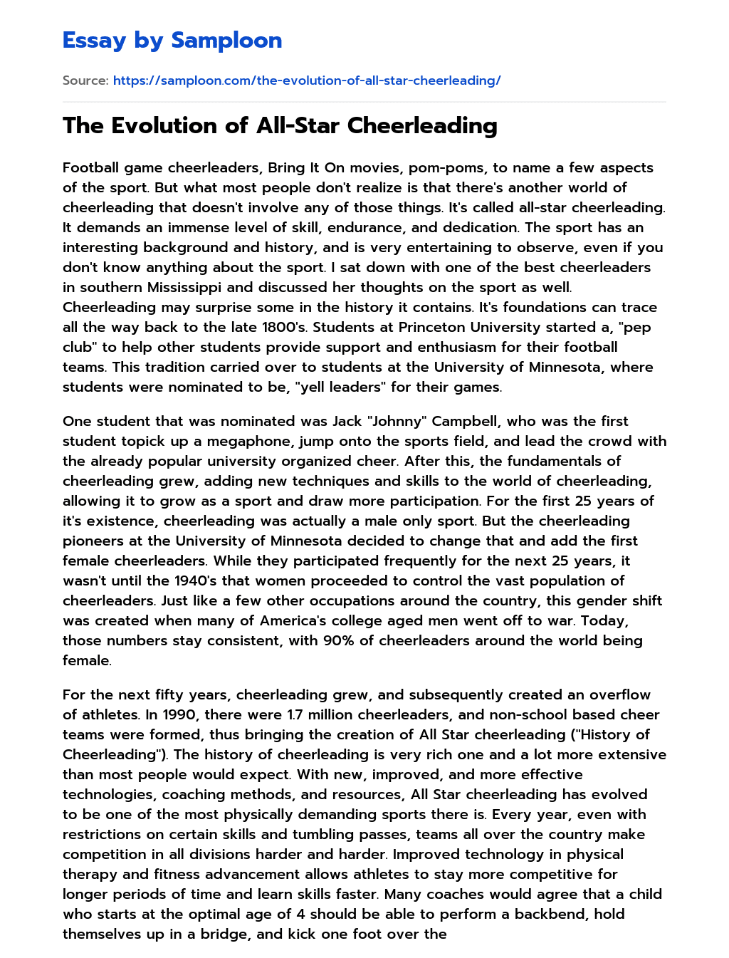 The Evolution of All-Star Cheerleading essay