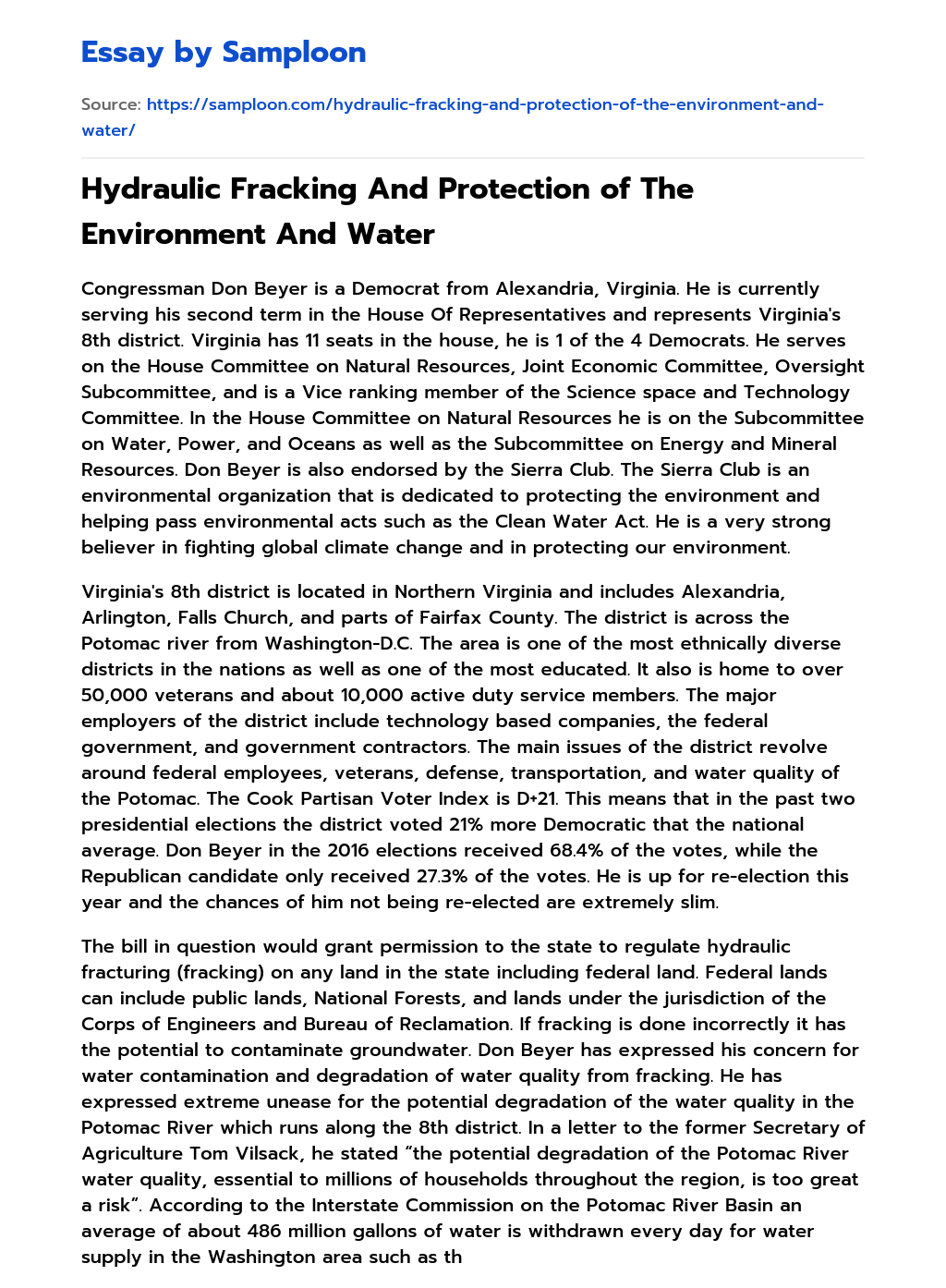 Hydraulic Fracking And Protection of The Environment And Water essay