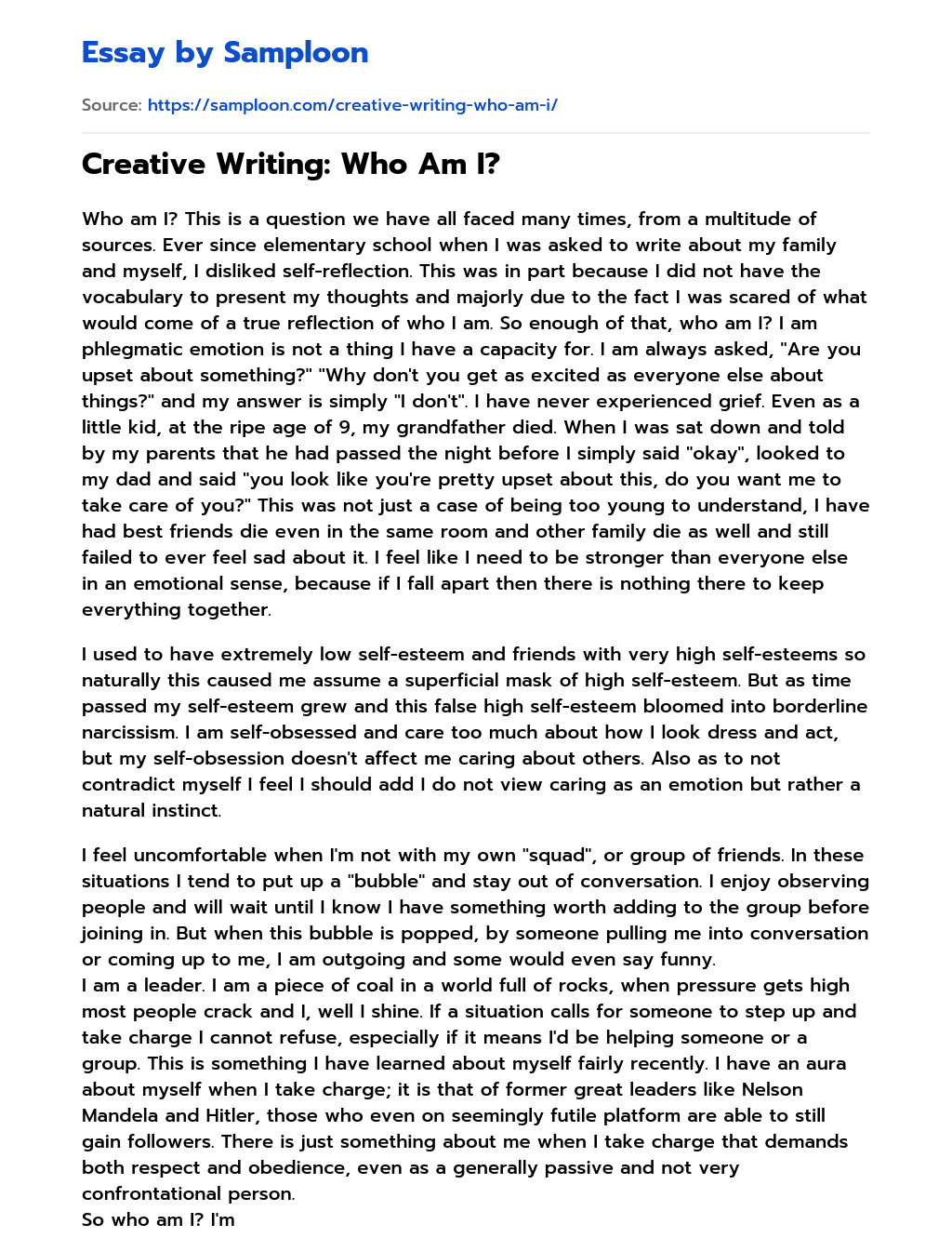 Creative Writing: Who Am I? essay