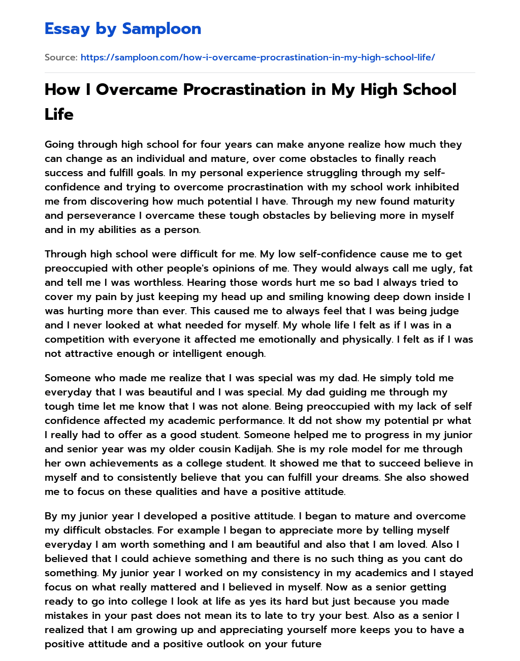 How I Overcame Procrastination in My High School Life essay