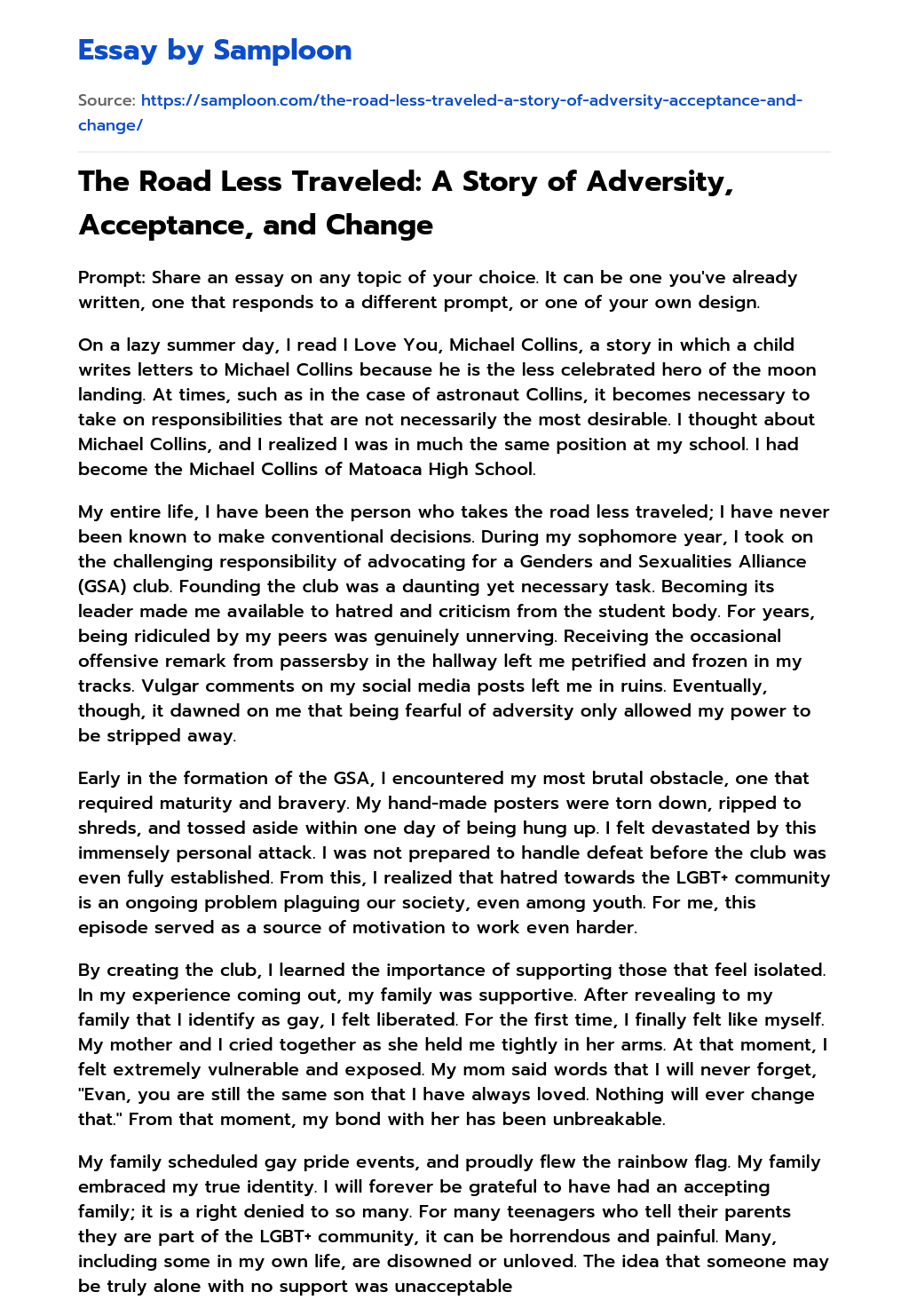 The Road Less Traveled: A Story of Adversity, Acceptance, and Change essay
