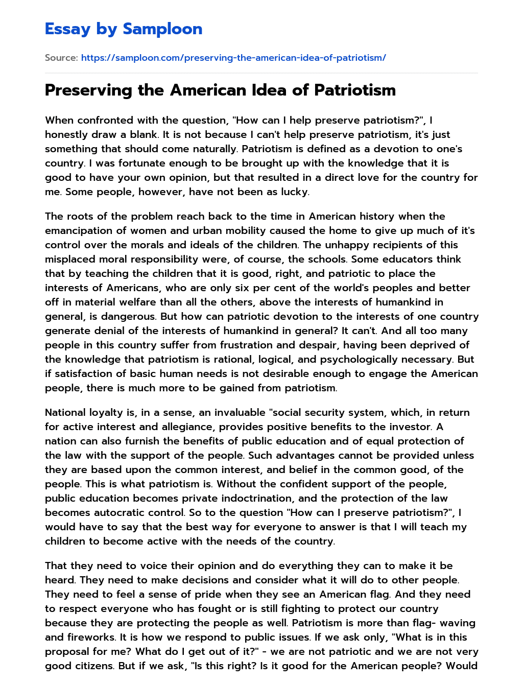 Preserving the American Idea of Patriotism essay