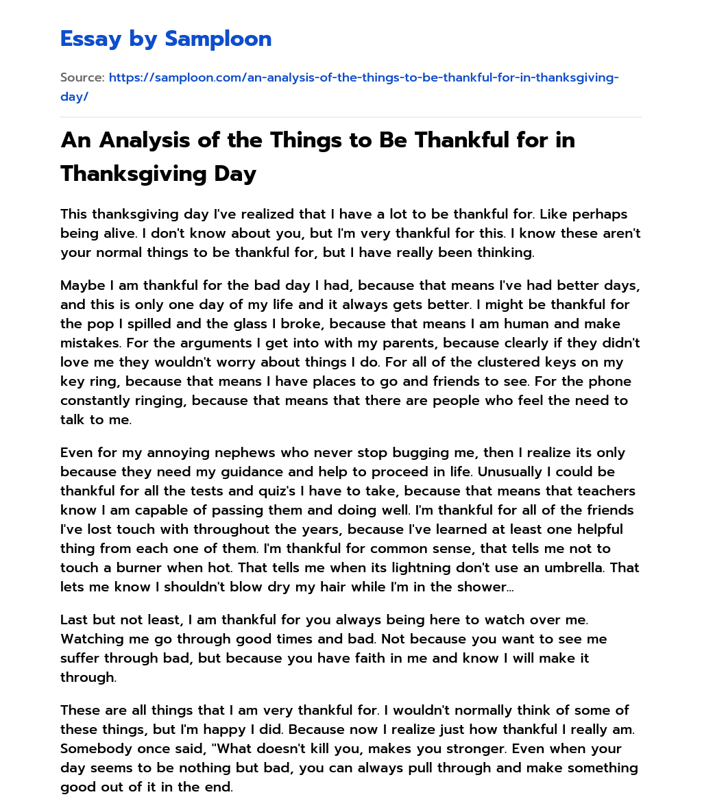 An Analysis of the Things to Be Thankful for in Thanksgiving Day essay