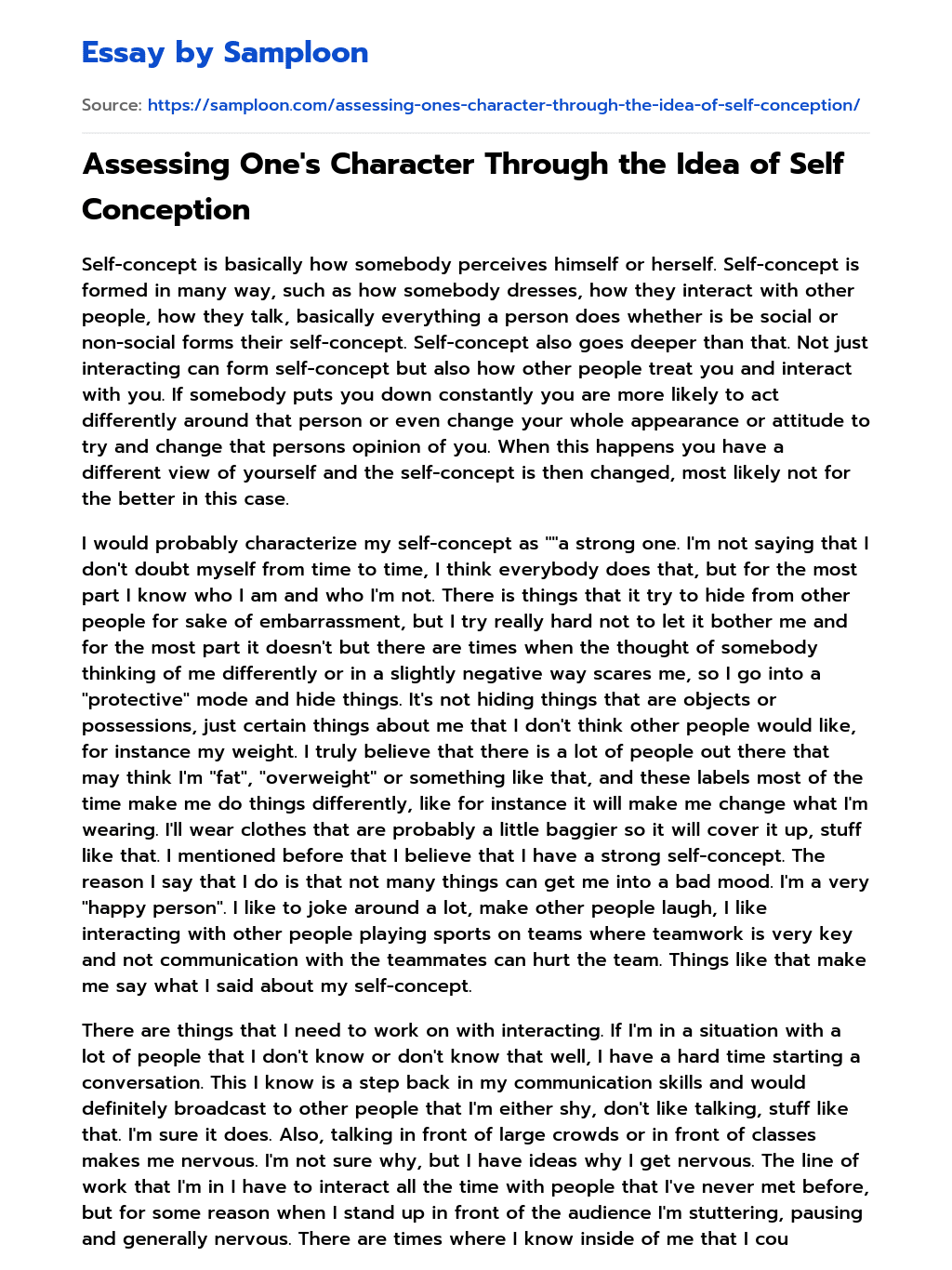Assessing One’s Character Through the Idea of Self Conception essay