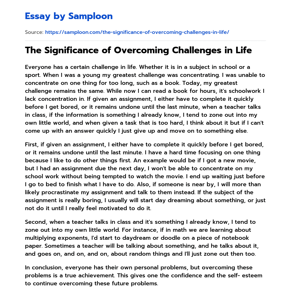 essay on overcoming challenges in school