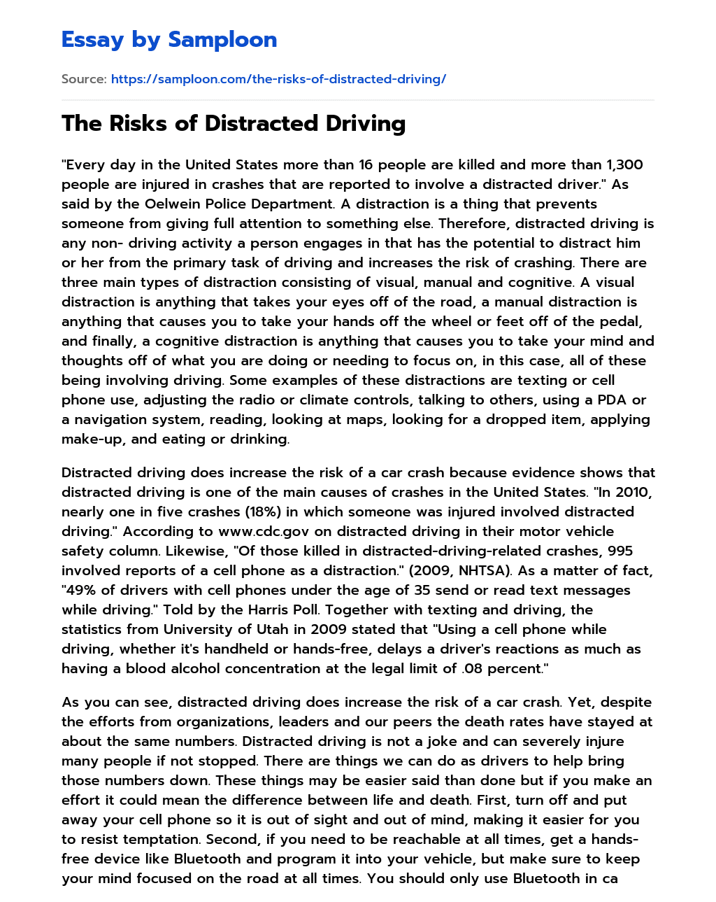 The Risks of Distracted Driving essay