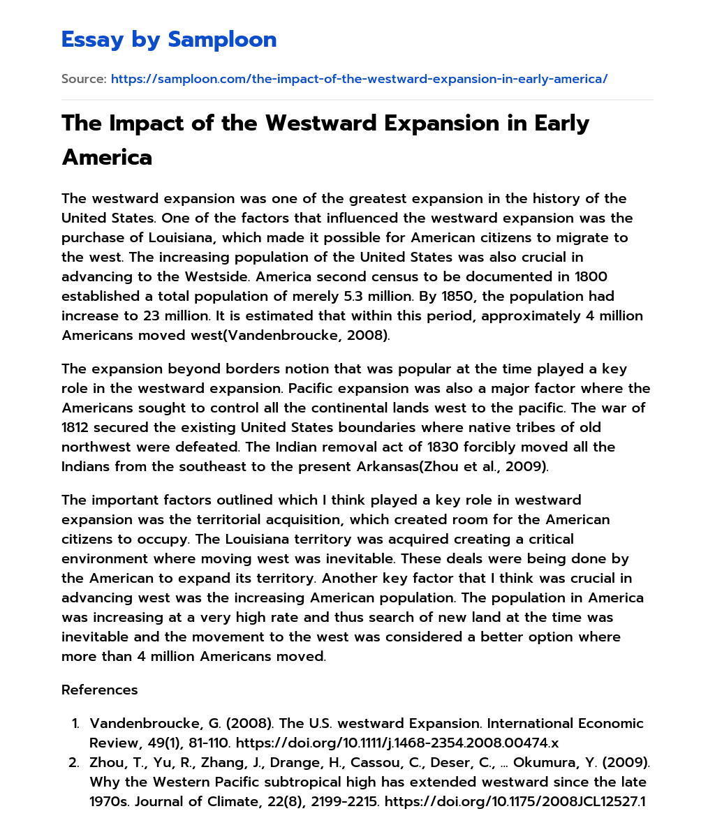 The Impact of the Westward Expansion in Early America essay